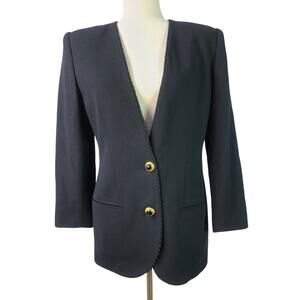 Lord  & Taylor Black Wool 2 Button Jacket Blazer Coat Lined Gold Buttons 6 P